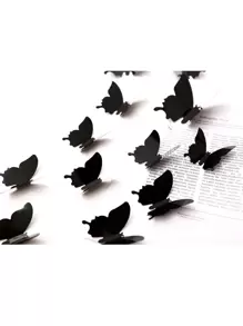 12 件 3D 蝴蝶墙贴，黑色镜面蝴蝶家居墙面装饰，贴纸，墙贴花，乙烯基贴花家居装饰，春季装饰品让您的家焕然一新，节日装饰贴纸礼物生日毕业