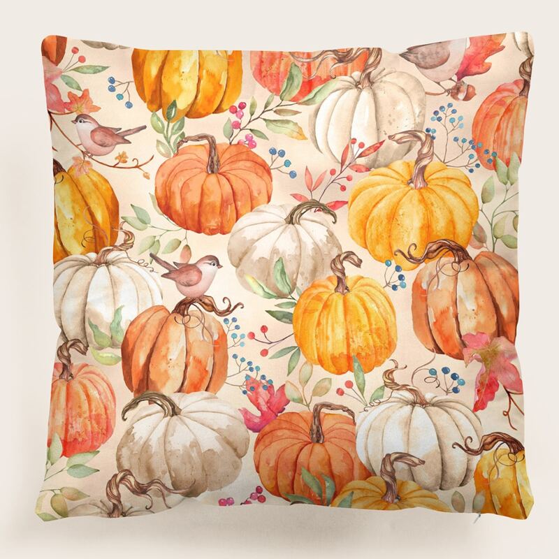 

Pumpkin Print Cushion Cover Without Filler, Multicolor