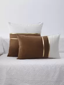 1pc Color Block Cushion Cover không có chất làm đầy - Cà phê nâu - Xem 1