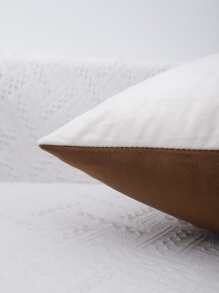1pc Color Block Cushion Cover không có chất làm đầy - Cà phê nâu - Xem 3