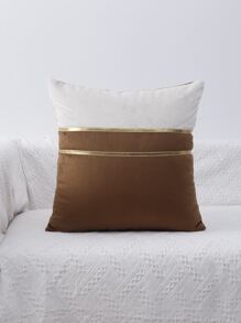 1pc Color Block Cushion Cover không có chất làm đầy - Cà phê nâu - Xem 4