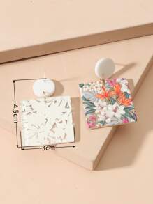 1對歐美時尚簡約創意花印壓克力耳環,適用於日常使用 - 彩色 - 查看 3