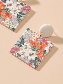 1對歐美時尚簡約創意花印壓克力耳環,適用於日常使用 - 彩色 - 查看 4