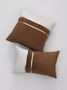 1pc Color Block Cushion Cover không có chất làm đầy - Cà phê nâu - Xem 6