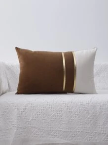 1pc Color Block Cushion Cover không có chất làm đầy - Cà phê nâu - Xem 7