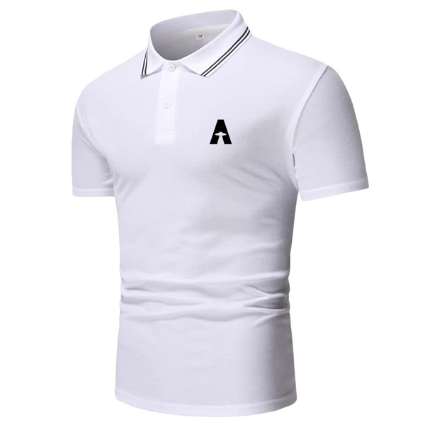 

Men Button Front Graphic Polo Shirt, White