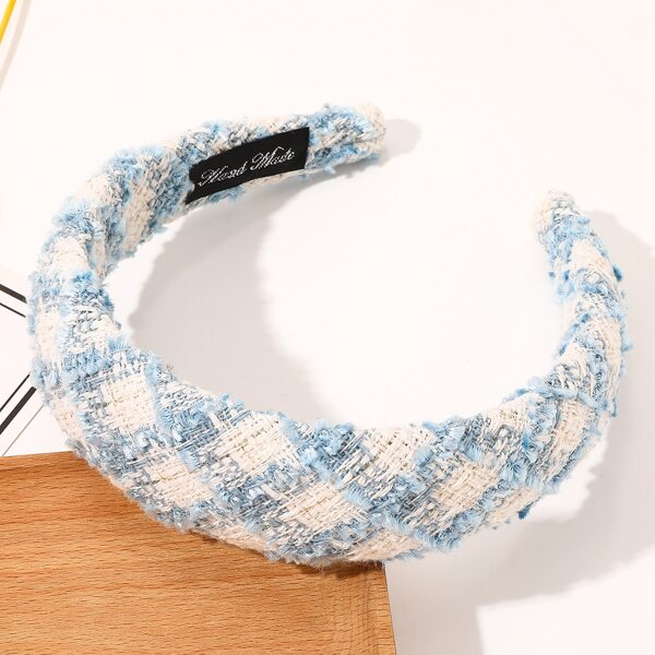 

Plaid Wide Headband, Blue and white
