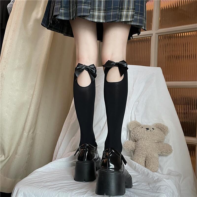 

Bow Decor Over The Calf Socks, Black