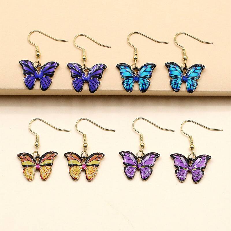 

4pairs Butterfly Drop Earrings, Multicolor