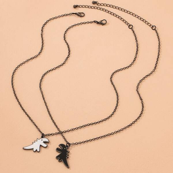 

2pcs Dinosaur Charm Necklace, Multicolor