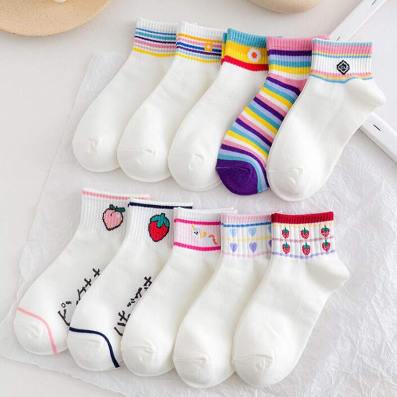 

10pairs Fruit Print Crew Socks, Multicolor