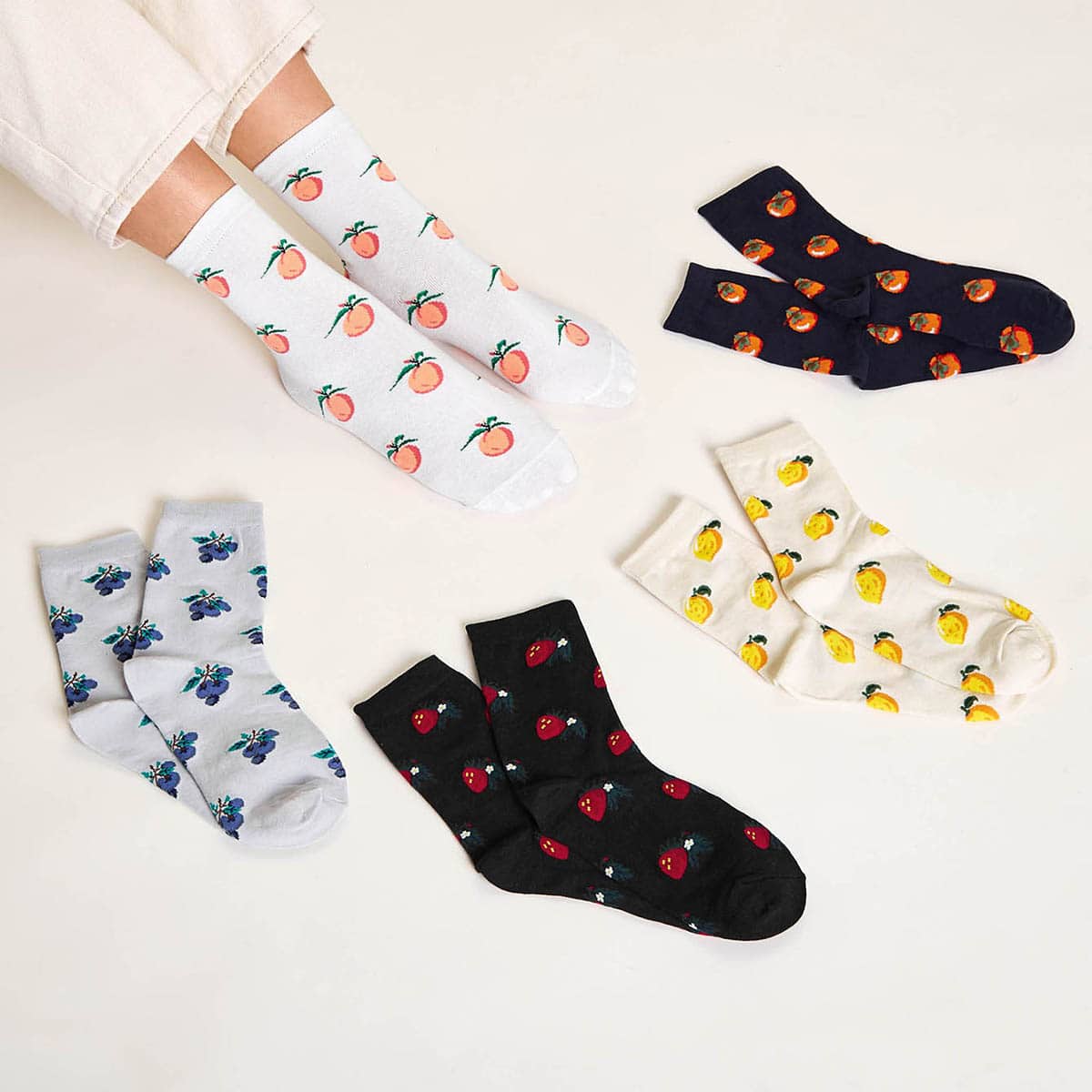 

5pairs Fruit Print Crew Socks, Multicolor