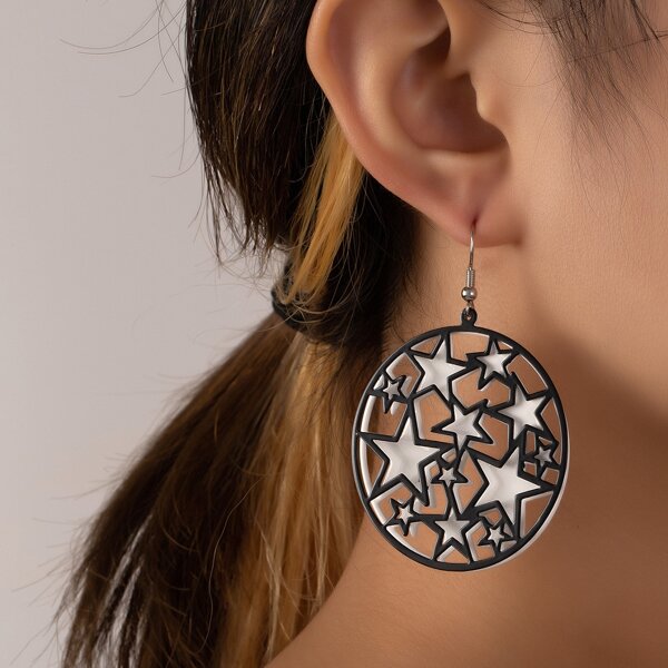 

Star Decor Drop Earrings, Black and white