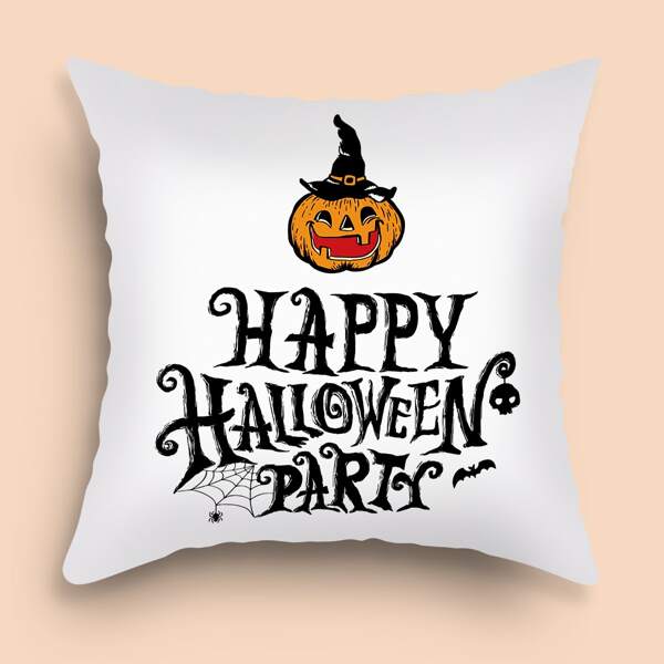 

Halloween Slogan Graphic Cushion Cover Without Filler, Black and white