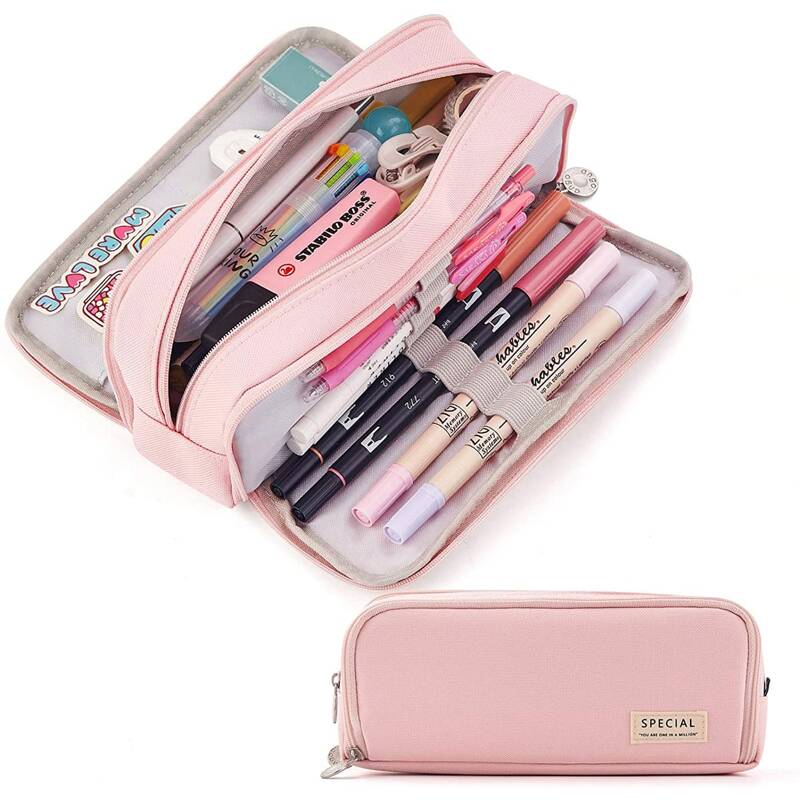 

1pc Canvas Pencil Bag, Pink