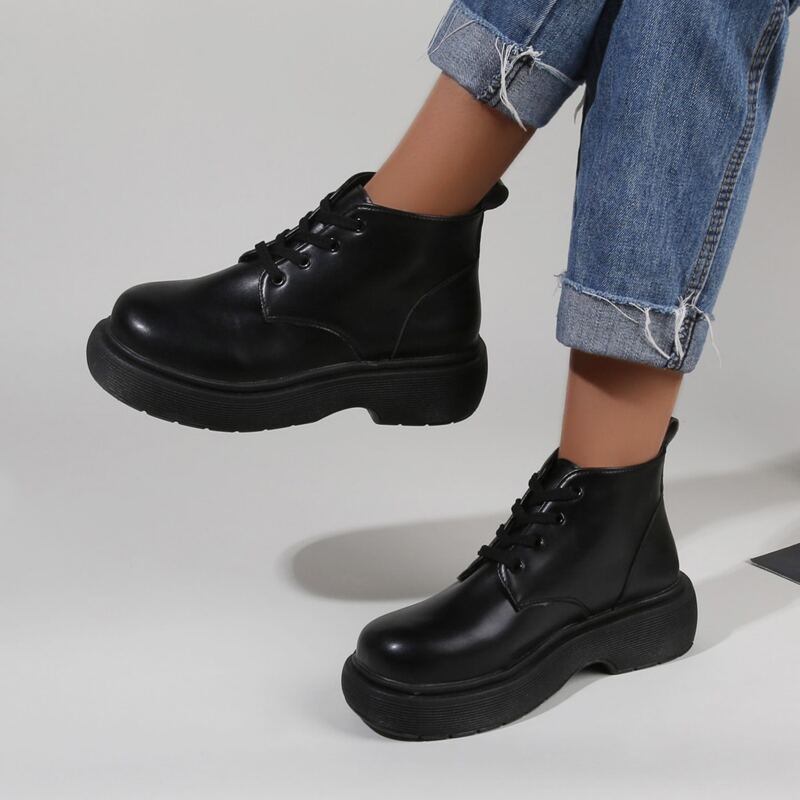 

Minimalist Lace-up Front Combat Boots, Black