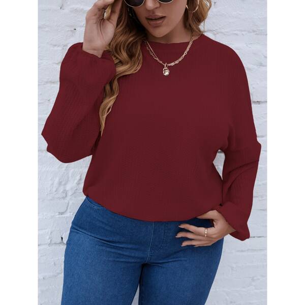 

Plus Solid Bishop Sleeve Tee, Burgundy