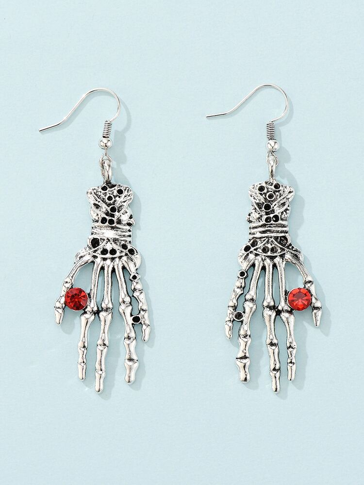 萬聖節骷髏手掌耳墜 - 彩色 - 查看 2