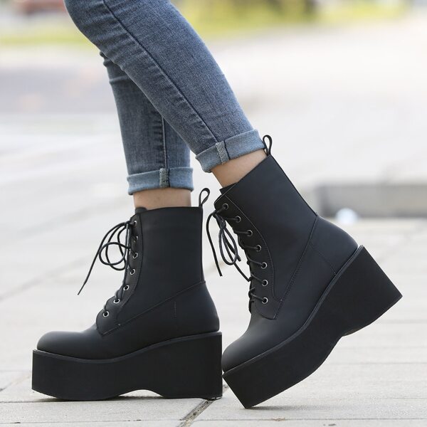 

Minimalist Lace-up Front Wedge Boots, Black