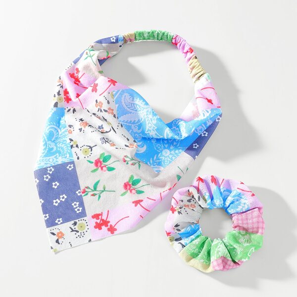 

2pcs Floral Print Hair Accessory Set, Multicolor