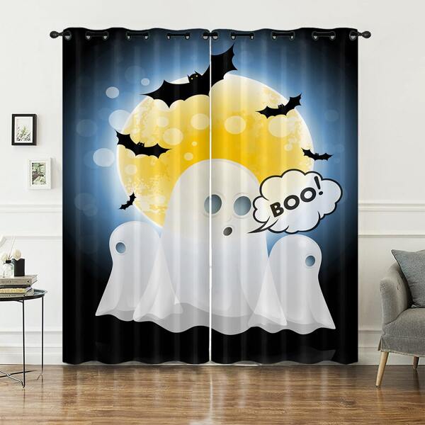

2pcs Halloween Ghost Pattern Curtain, Multicolor