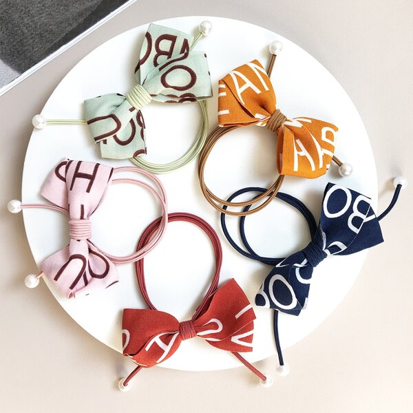 

5pcs Letter Graphic Hair Tie, Multicolor
