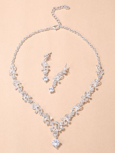 3入組方晶鋯石裝飾首飾套裝