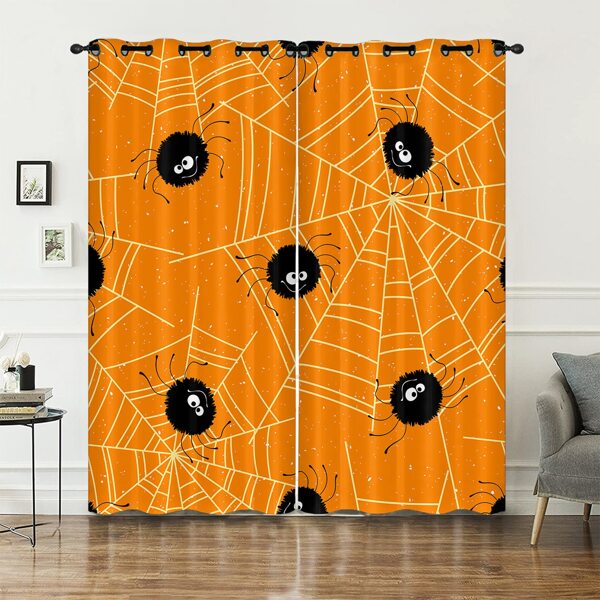 

2pcs Halloween Spider Print Curtain, Multicolor