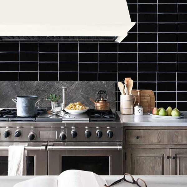 

1pc Plaid Water Proof Wall Sticker, Black