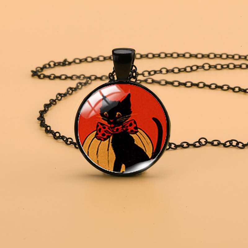 

Halloween Cat Pattern Charm Necklace, Multicolor