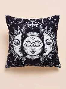 日月圖案靠墊套不附帶墊芯 - 黑色 - 查看 1