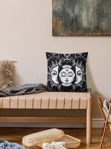 日月圖案靠墊套不附帶墊芯 - 黑色 - 查看 5