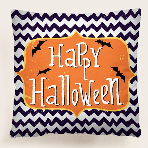

Halloween Slogan Graphic Cushion Cover Without Filler, Orange