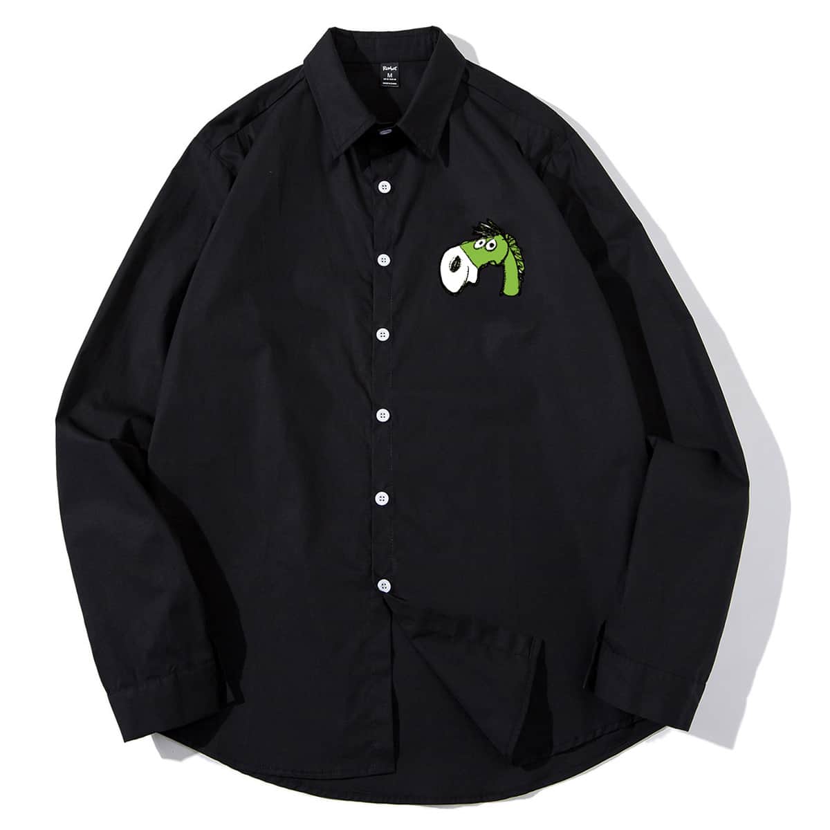 

Guys Letter Cartoon Graphic Button Front Blouse, Black