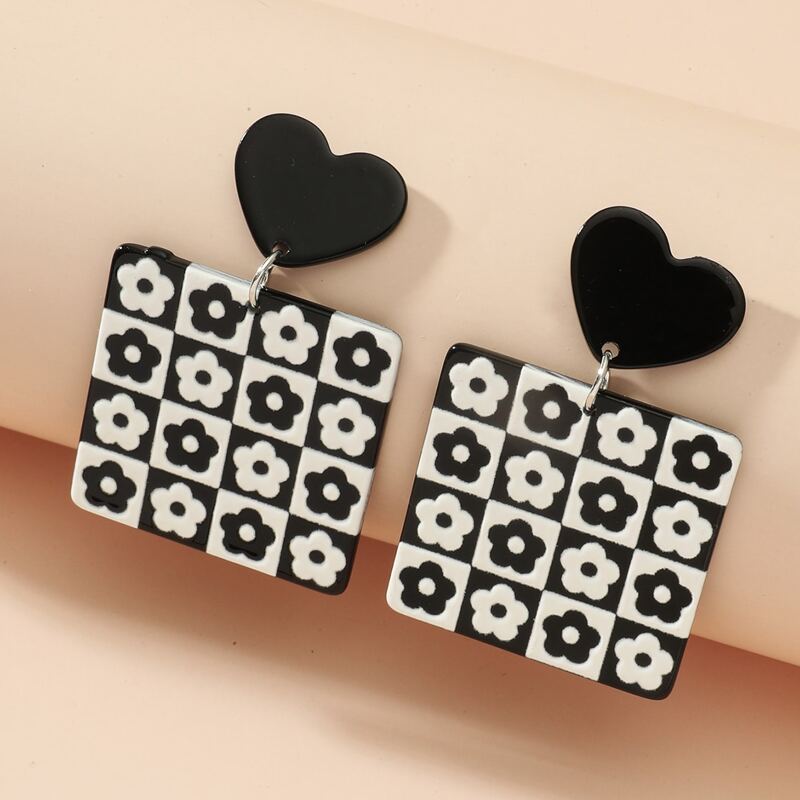 

Floral Graphic Drop Earrings, Black and white