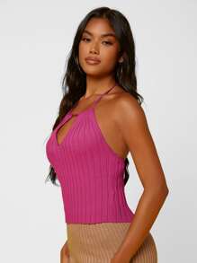 SHEIN BAE Solid Ribbed Knit Halter Top
