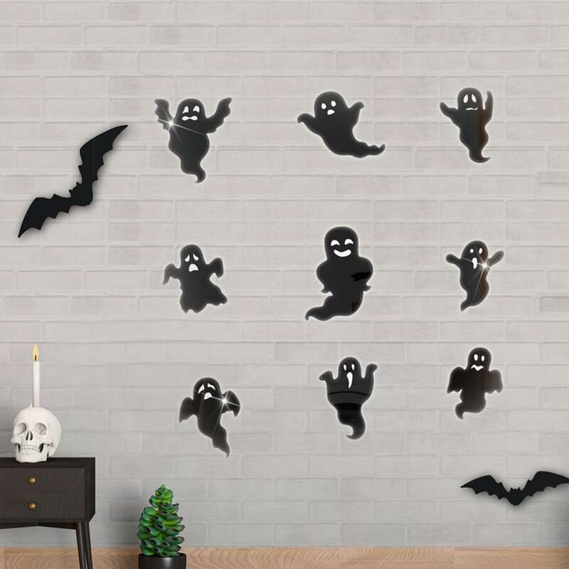 

9pcs Halloween Ghost Wall Sticker, Black