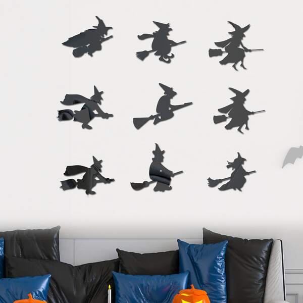 

9pcs Halloween Witch Wall Sticker, Black