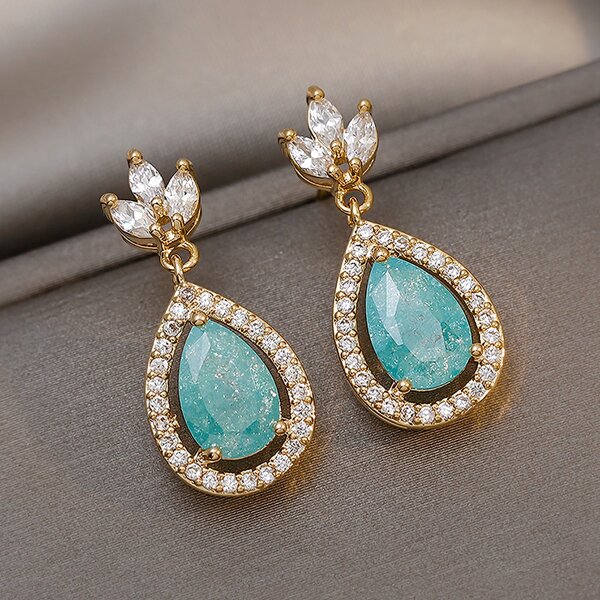 

Zircon & Water Drop Decor Earrings, Baby blue