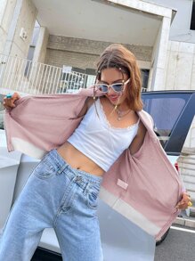 Cardigan à blocs de couleurs zippé - Vieux Rose - Voir 4