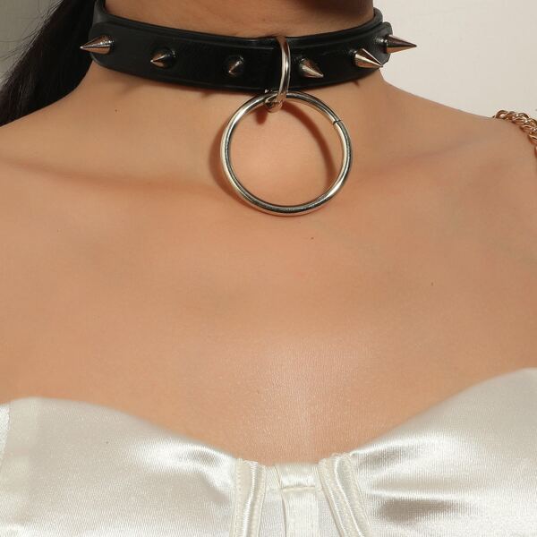 

Cone Decor PU Choker, Black