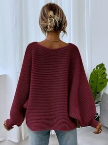 SHEIN LUNE Solid Dolman Sleeve Jumper - Rose Red - View 2