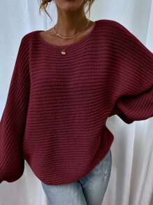 SHEIN LUNE Solid Dolman Sleeve Jumper - Rose Red - View 4