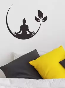 Meditate Pattern Wall Sticker, Black Wall Art Decal For Home Decor,Stickers,Wall Decal, Vinyl Decal For Home Decorations,Spring Decoration Items Refresh Your Home,Rama Decoration Stickers - Black - View 1