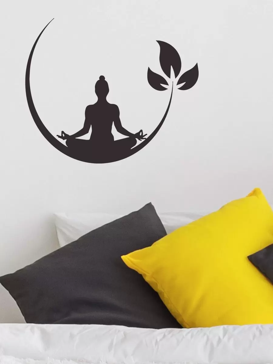 Meditate Pattern Wall Sticker, Black Wall Art Decal For Home Decor,Stickers,Wall Decal, Vinyl Decal For Home Decorations,Spring Decoration Items Refresh Your Home,Rama Decoration Stickers - Black - View 1