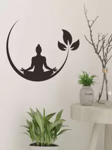 Meditate Pattern Wall Sticker, Black Wall Art Decal For Home Decor,Stickers,Wall Decal, Vinyl Decal For Home Decorations,Spring Decoration Items Refresh Your Home,Rama Decoration Stickers - Black - View 2
