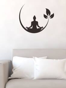 Meditate Pattern Wall Sticker, Black Wall Art Decal For Home Decor,Stickers,Wall Decal, Vinyl Decal For Home Decorations,Spring Decoration Items Refresh Your Home,Rama Decoration Stickers - Black - View 4