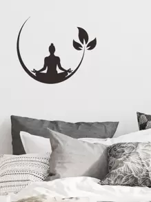 Meditate Pattern Wall Sticker, Black Wall Art Decal For Home Decor,Stickers,Wall Decal, Vinyl Decal For Home Decorations,Spring Decoration Items Refresh Your Home,Rama Decoration Stickers - Black - View 5