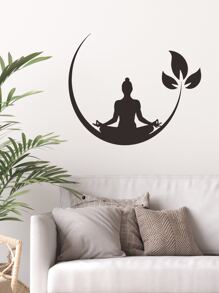 Meditate Pattern Wall Sticker, Black Wall Art Decal For Home Decor,Stickers,Wall Decal, Vinyl Decal For Home Decorations,Spring Decoration Items Refresh Your Home,Rama Decoration Stickers - Black - View 6