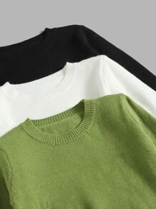 SHEIN Unity 3pcs Solid Round Neck Jumper - Multicolor - View 5
